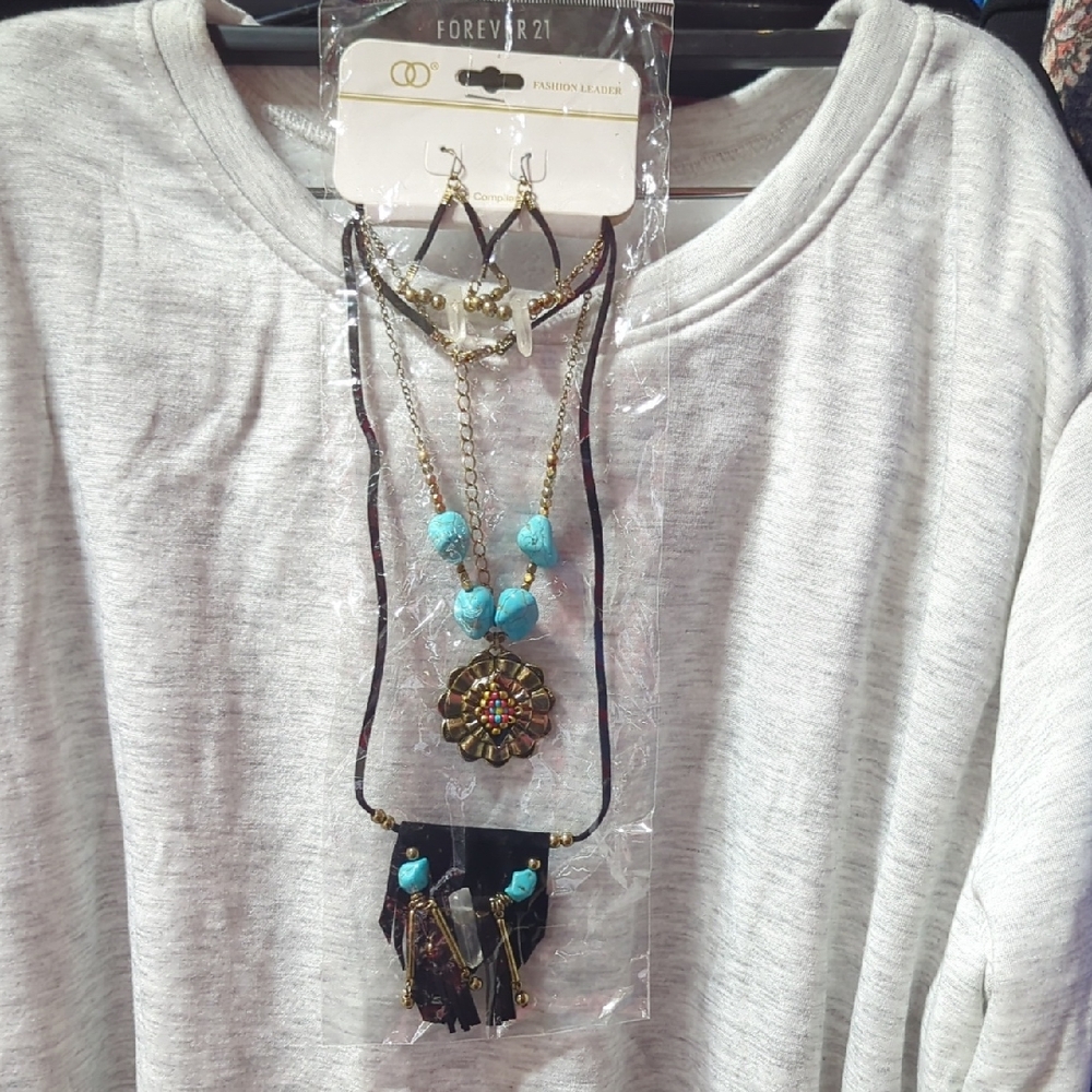 Bohemian Turquoise and Gold Necklace Set